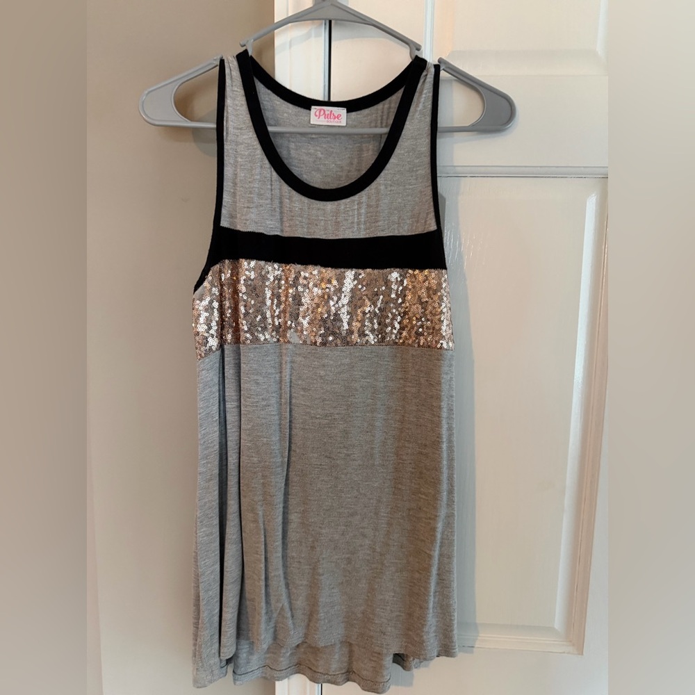 Pink Rose Gray and Black Sequin Tank Top